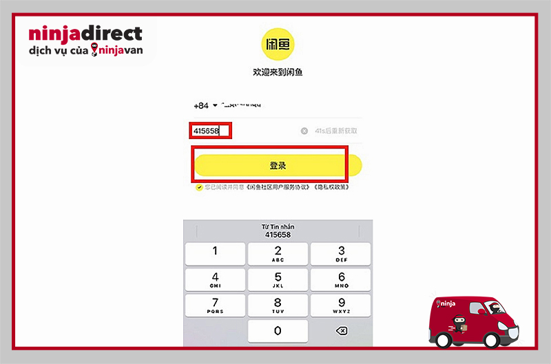 Nhập số điện thoại cùng mã xác nhận sau đó bấm vào ô đăng ký màu vàng