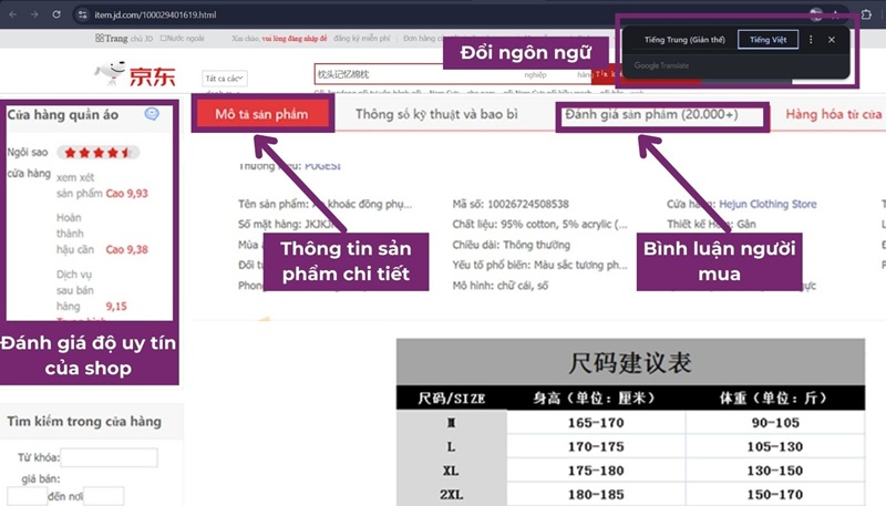 chọn thông số sản phẩm