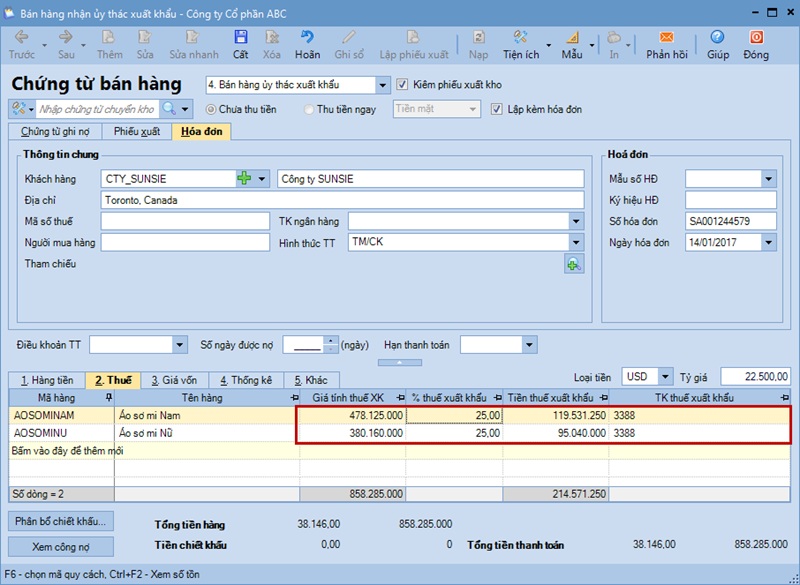 hóa đơn xuất nhập khẩu