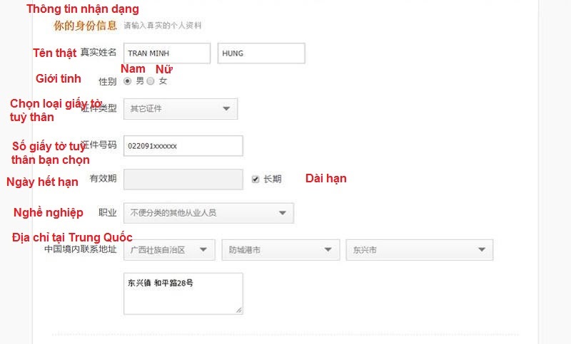 nhập thông tin người dùng