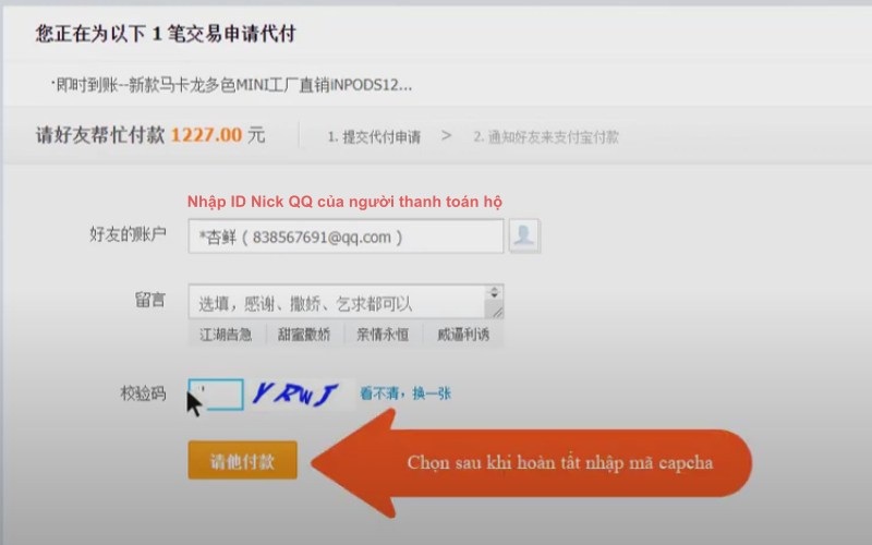 nhập thông tin thanh toán hộ