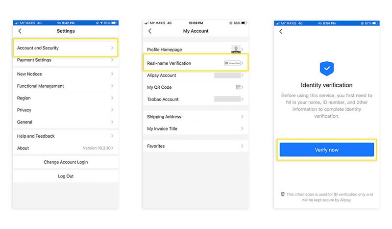 Sử dụng thông tin chính xác trên tài khoản Alipay